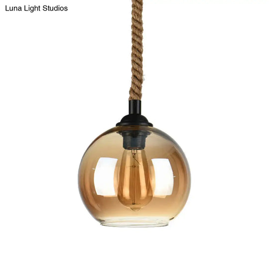 Industrial Globe Pendant Lighting - 8/10 Wide 1 Light Clear/Amber Glass Black