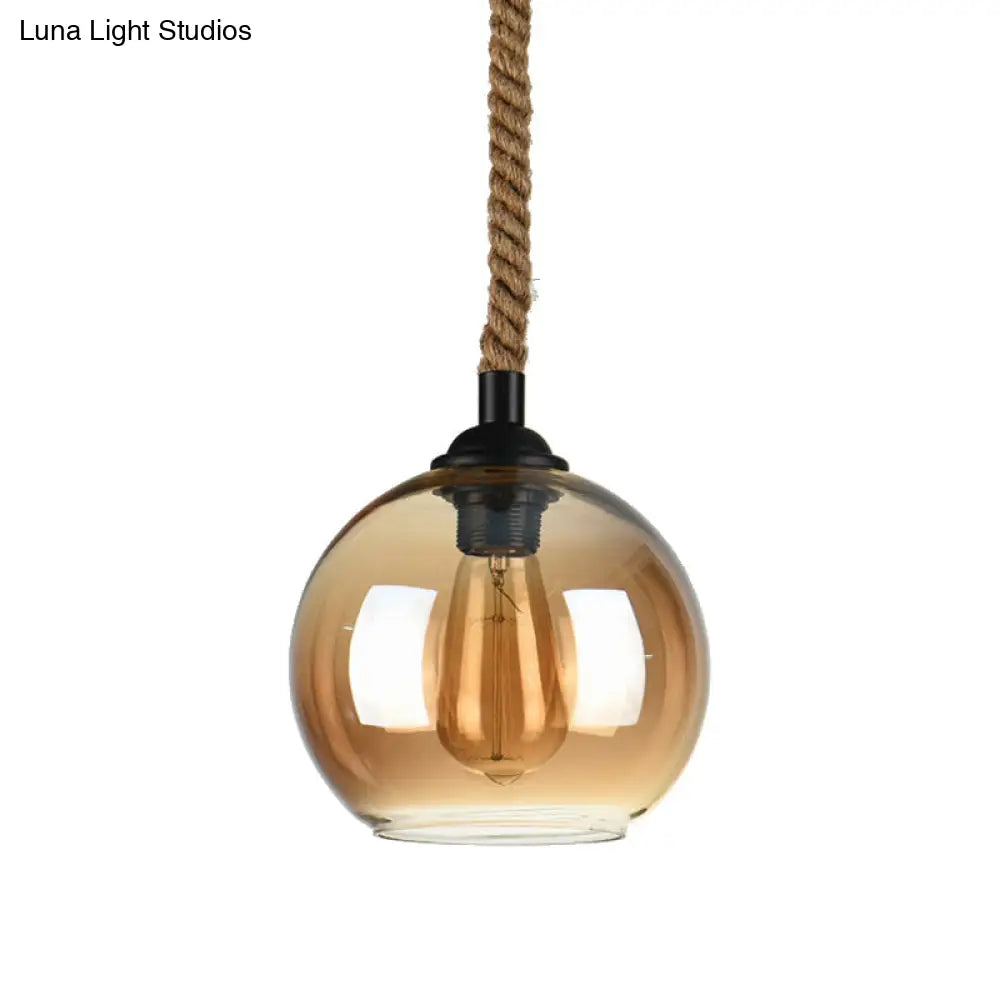 Industrial 1-Light Wide Globe Pendant Lighting - Clear/Amber Glass Hanging Lamp