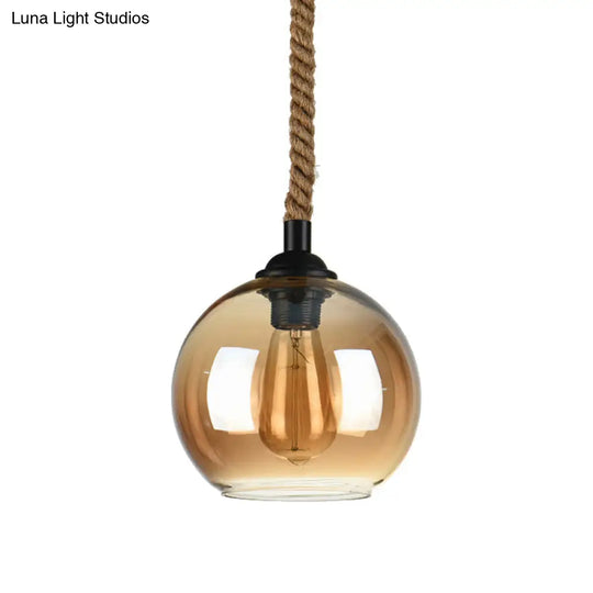 Industrial 1-Light Wide Globe Pendant Lighting - Clear/Amber Glass Hanging Lamp