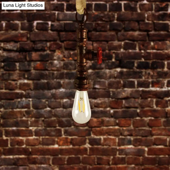 Wrought Iron Industrial Pendant Lamp - 1 Light Indoor Fixture With Adjustable Rope Aged