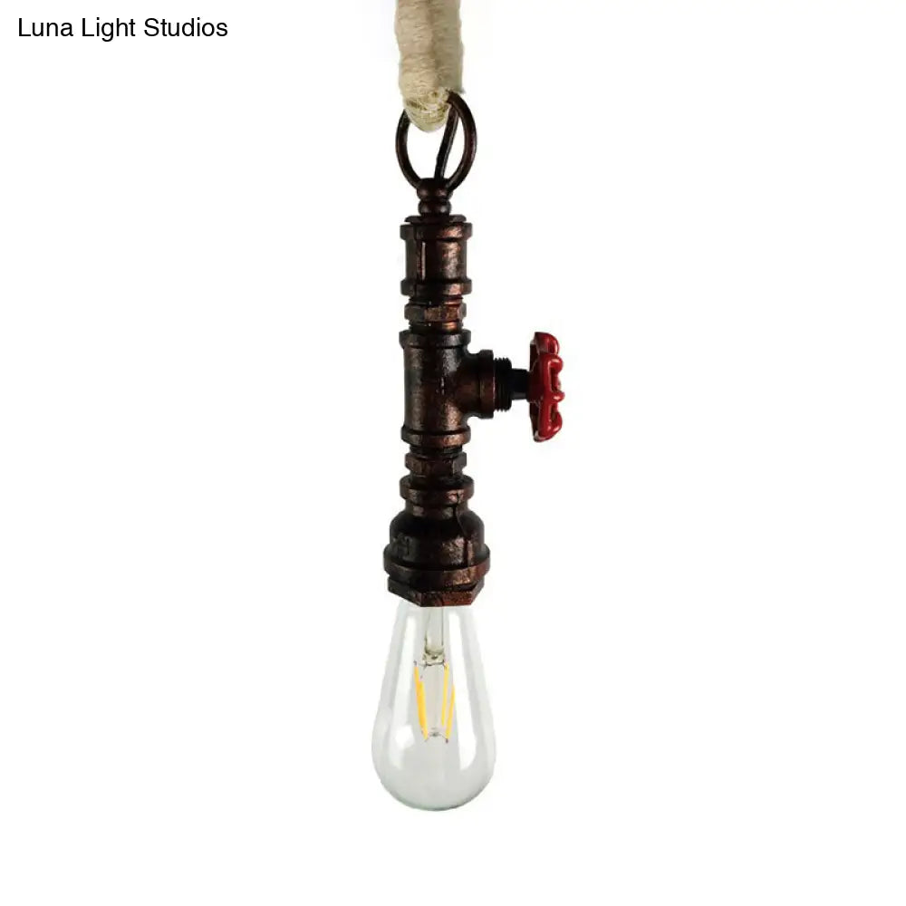 Wrought Iron Industrial Pendant Lamp - 1 Light Indoor Fixture With Adjustable Rope Aged