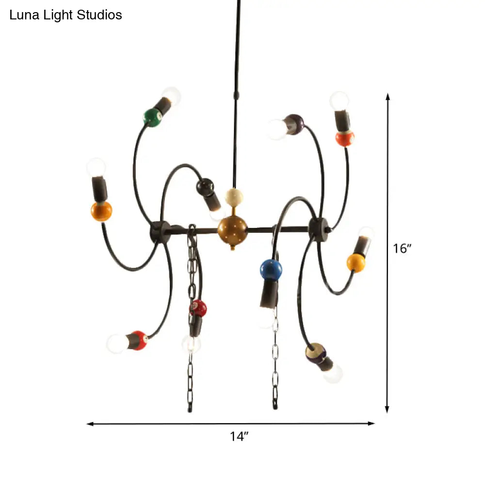 Industrial 10-Light Black Windmill Iron Hanging Light Kit With Billiard Deco And Chain - Ideal For