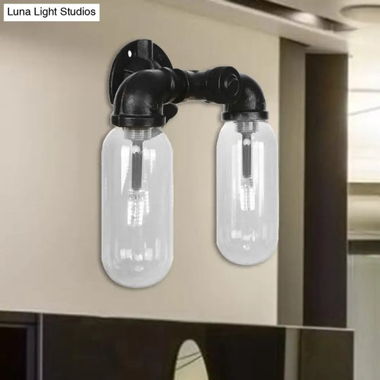 Industrial 2-Light Metal Sconce With Oval Shade And Wall Mount In Black - Perfect For Bedroom