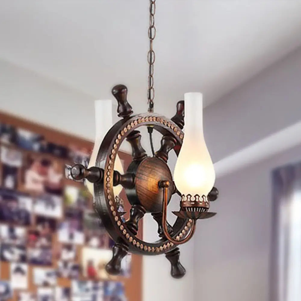 Industrial 2-Light Pendant With White Glass Bottle Shades - Oil Rubbed Bronze Chandelier