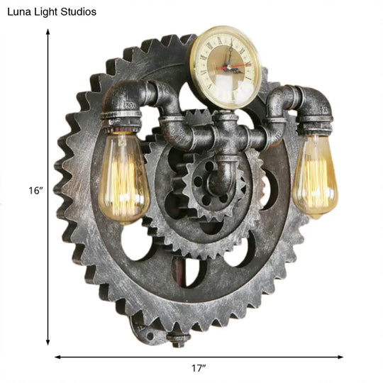 Industrial 2-Light Wrought Iron Wall Sconce - Exposed Bulb Lighting In Aged Silver For Living Room