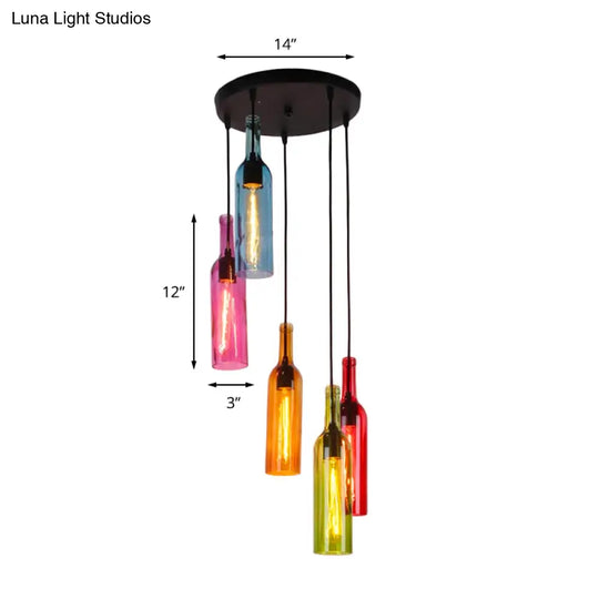 Industrial 3/5-Head Glass Wine Bottle Hanging Light For Restaurants - Black Pendant Lamp With