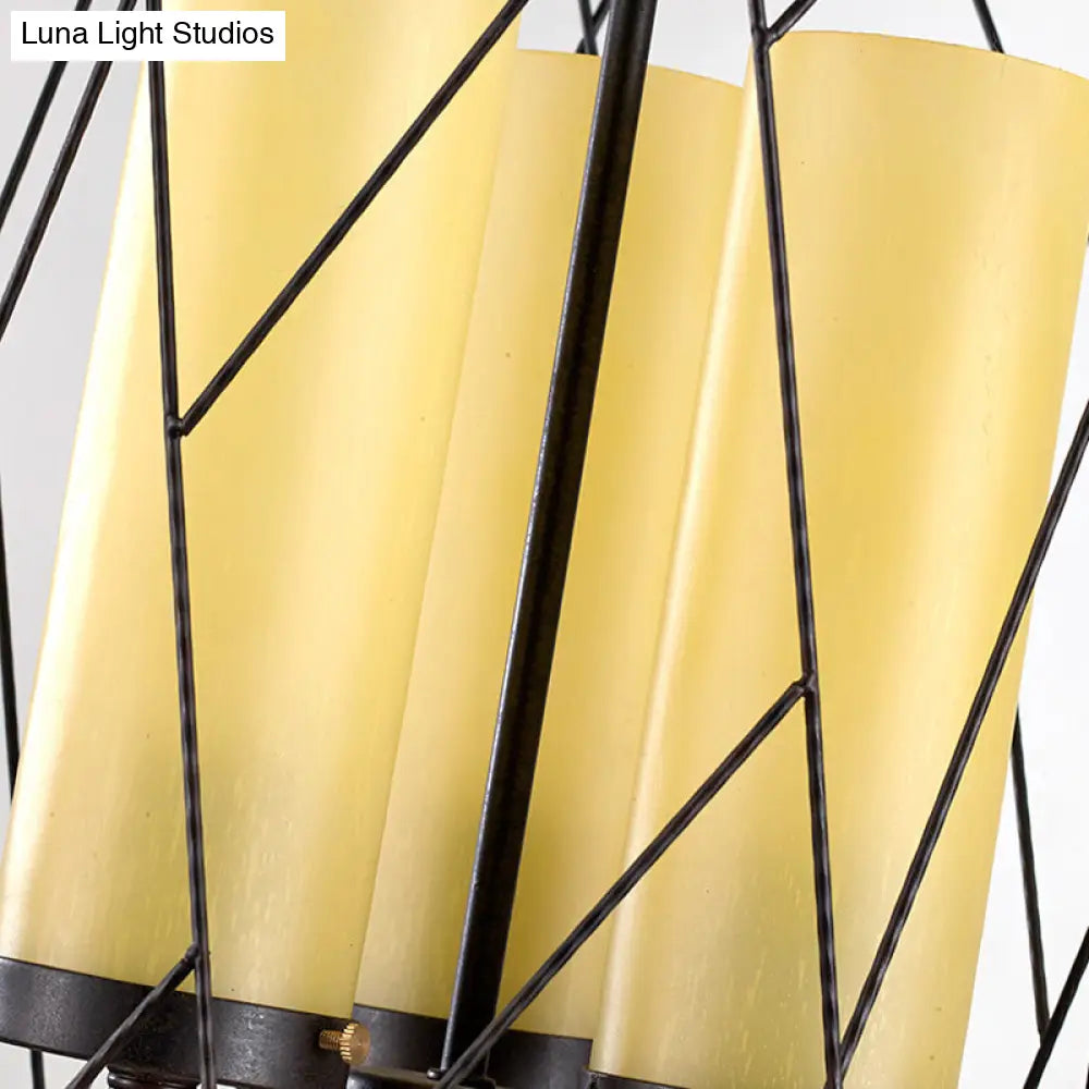 Industrial 3-Head Pendant Lamp With Cylinder Glass Shade And Wire Frame For Restaurants - Black