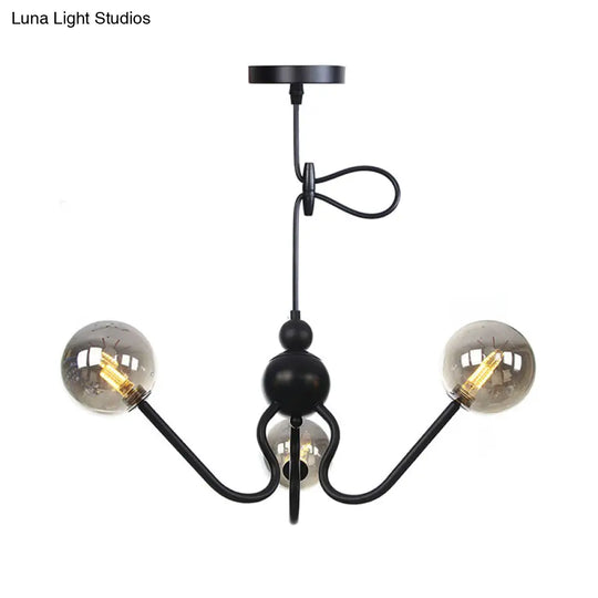 Industrial 3-Head Hanging Chandelier With Amber/Clear Glass Shades - Black/Chrome Finish Orbit