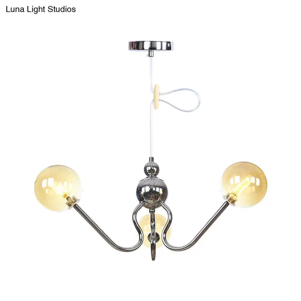 Industrial 3-Head Hanging Chandelier With Amber/Clear Glass Shades - Black/Chrome Finish Orbit