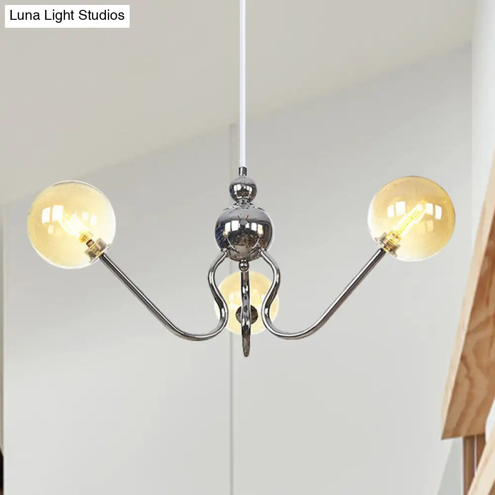 Modern Industrial Hanging Chandelier With 3 Amber/Clear Glass Shades Black/Chrome Finish Orbit