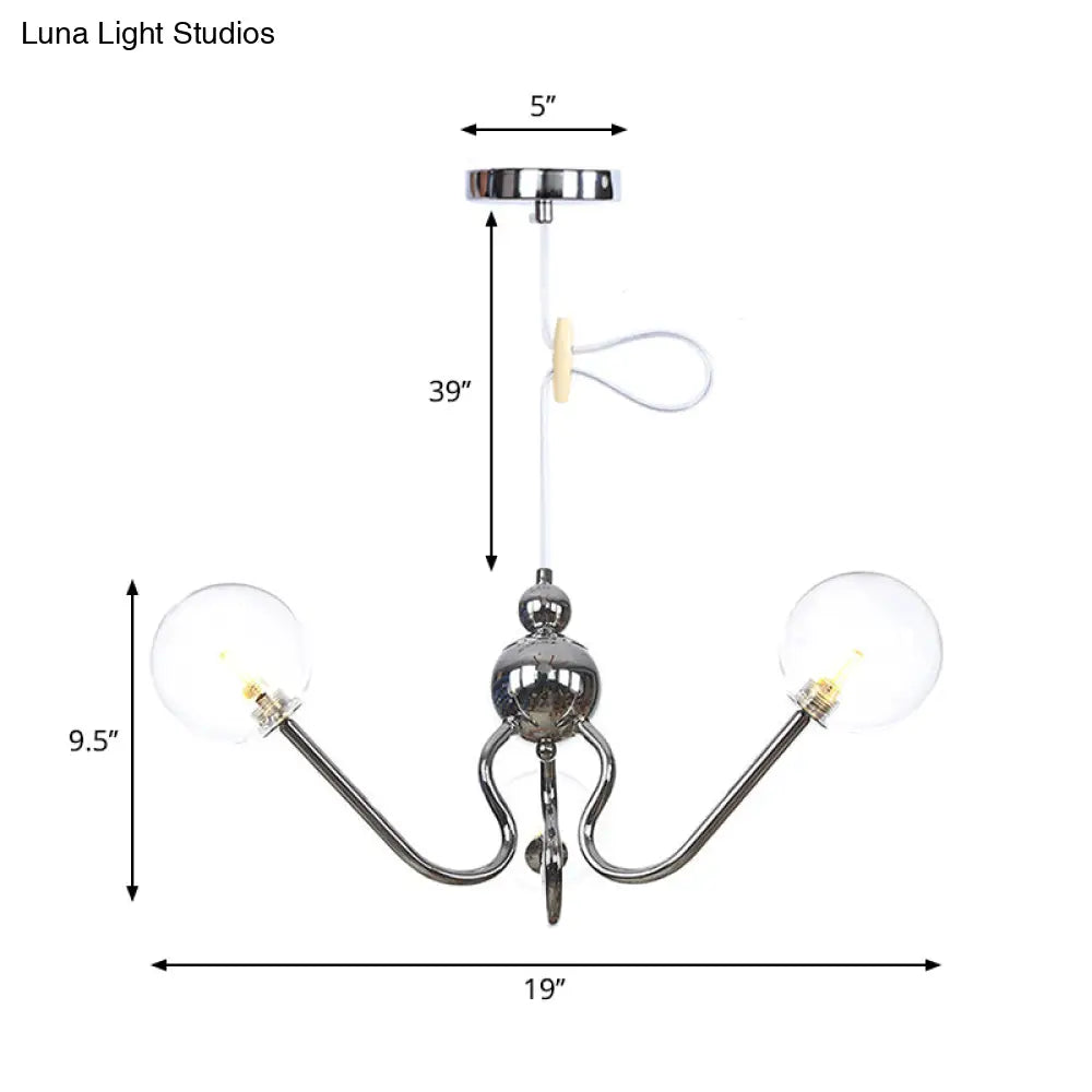 Modern Industrial Hanging Chandelier With 3 Amber/Clear Glass Shades Black/Chrome Finish Orbit