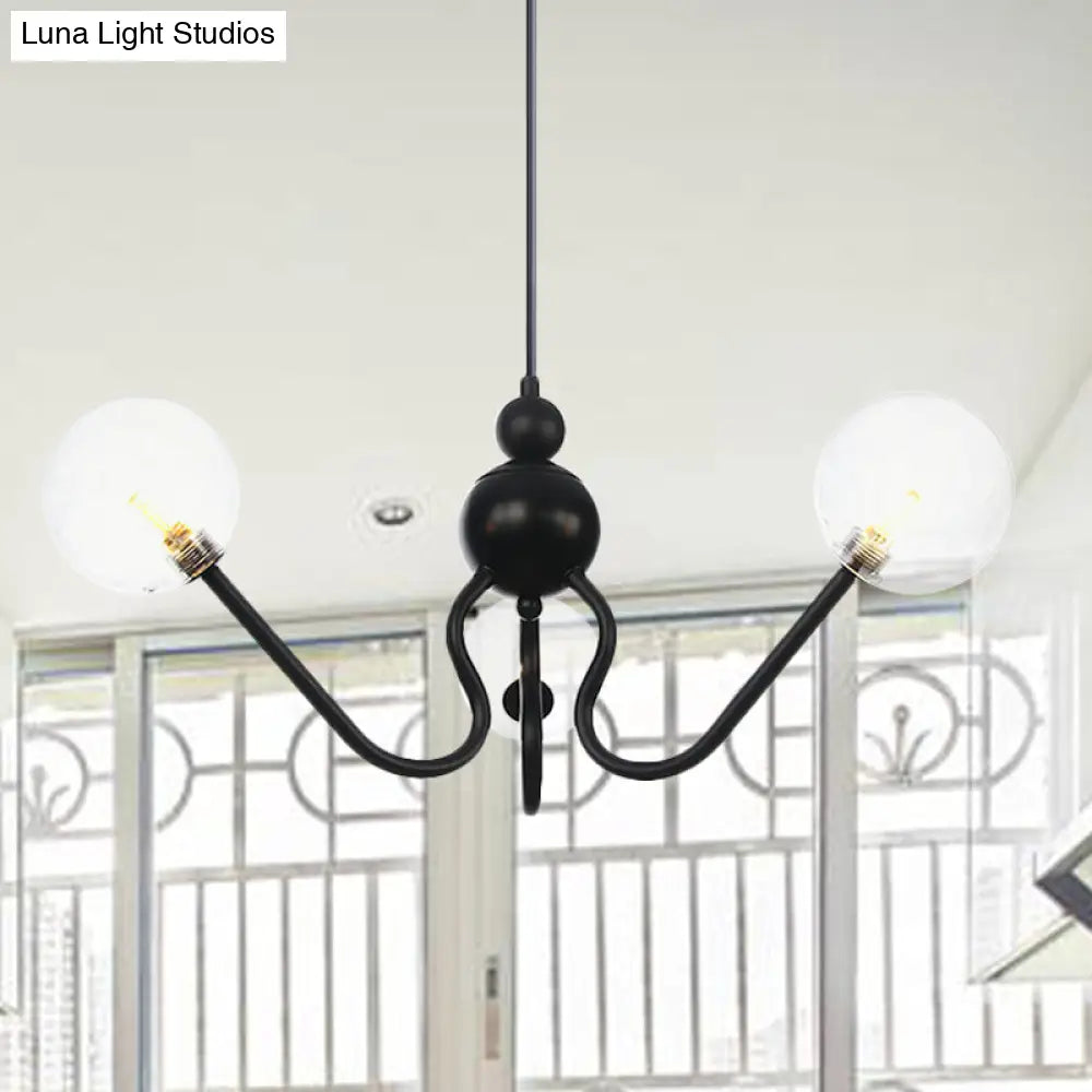 Modern Industrial Hanging Chandelier With 3 Amber/Clear Glass Shades Black/Chrome Finish Orbit