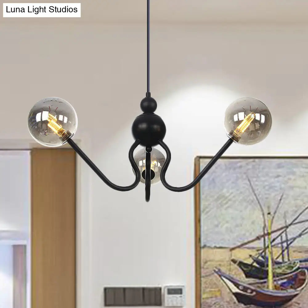 Modern Industrial Hanging Chandelier With 3 Amber/Clear Glass Shades Black/Chrome Finish Orbit