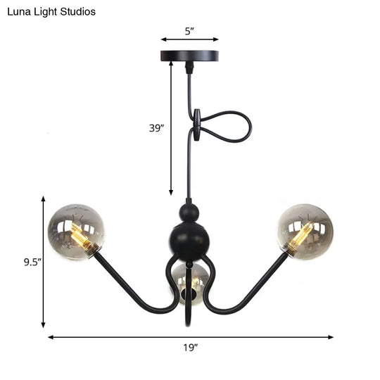 Industrial 3-Head Hanging Chandelier With Amber/Clear Glass Shades - Black/Chrome Finish Orbit