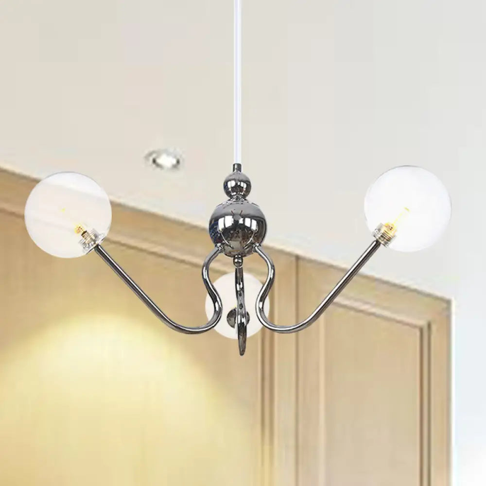 Industrial 3-Head Hanging Chandelier With Amber/Clear Glass Shades - Black/Chrome Finish Orbit