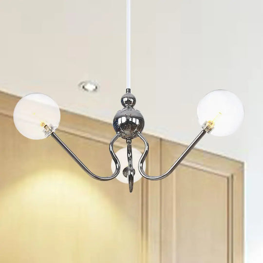 Industrial 3-Head Hanging Chandelier With Amber/Clear Glass Shades - Black/Chrome Finish Orbit