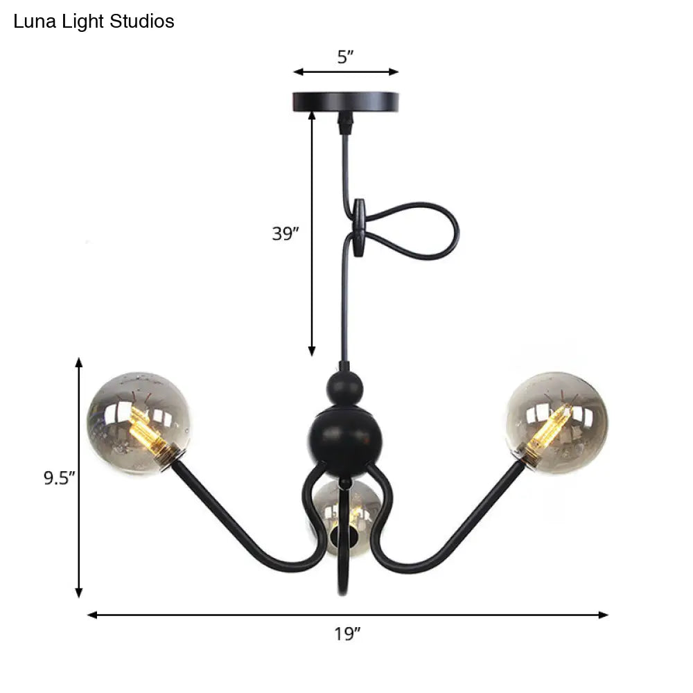 Modern Industrial Hanging Chandelier With 3 Amber/Clear Glass Shades Black/Chrome Finish Orbit