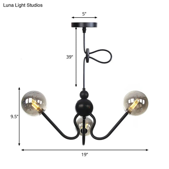 Modern Industrial Hanging Chandelier With 3 Amber/Clear Glass Shades Black/Chrome Finish Orbit