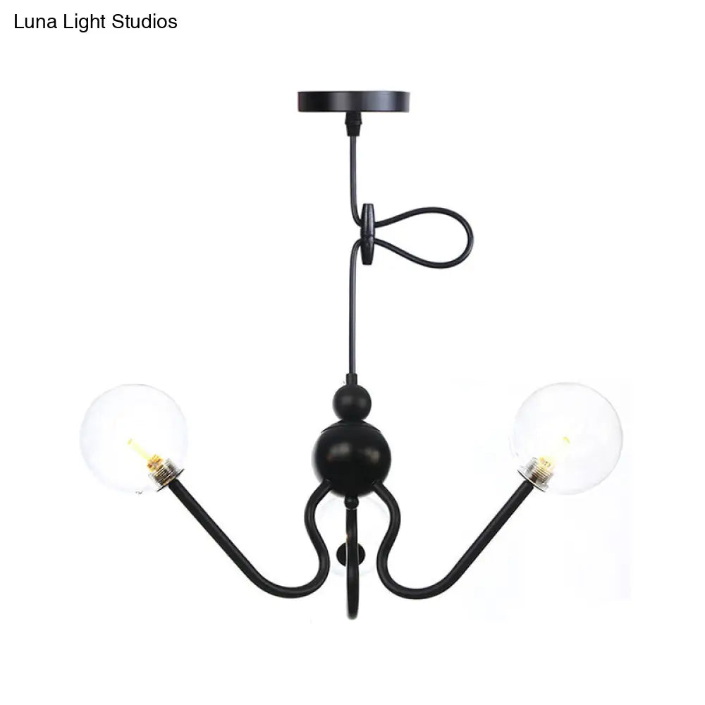 Modern Industrial Hanging Chandelier With 3 Amber/Clear Glass Shades Black/Chrome Finish Orbit