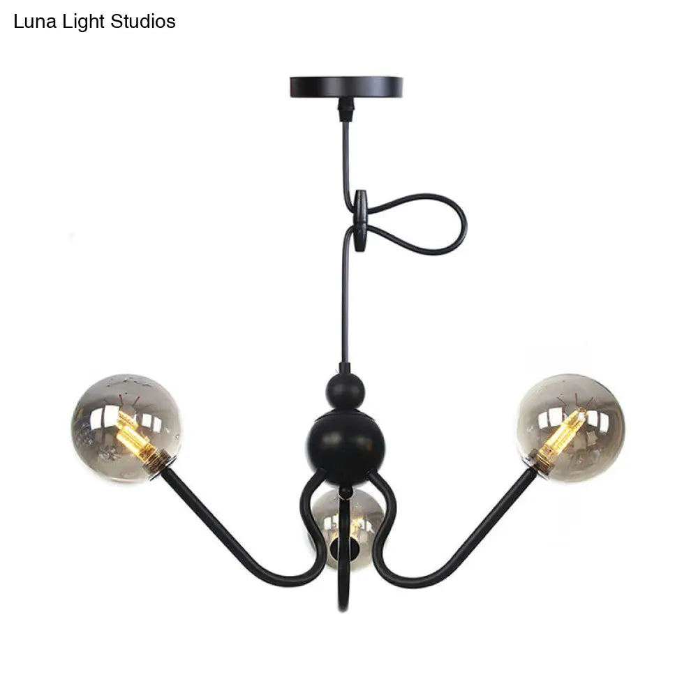 Modern Industrial Hanging Chandelier With 3 Amber/Clear Glass Shades Black/Chrome Finish Orbit