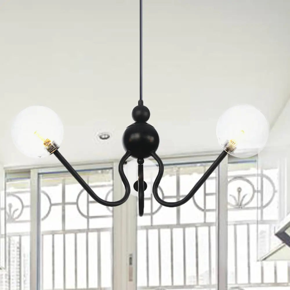 Industrial 3-Head Hanging Chandelier With Amber/Clear Glass Shades - Black/Chrome Finish Orbit