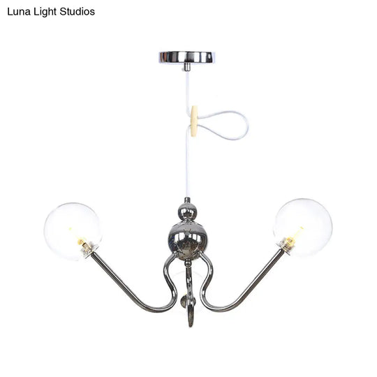 Industrial 3-Head Hanging Chandelier With Amber/Clear Glass Shades - Black/Chrome Finish Orbit