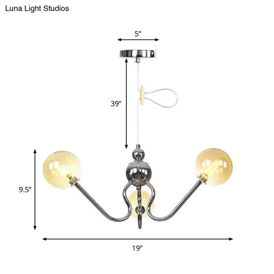 Modern Industrial Hanging Chandelier With 3 Amber/Clear Glass Shades Black/Chrome Finish Orbit