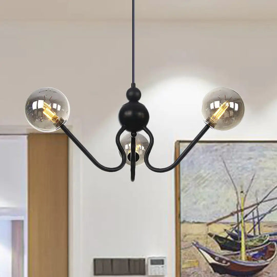 Industrial 3-Head Hanging Chandelier With Amber/Clear Glass Shades - Black/Chrome Finish Orbit