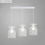 Industrial 3-Head Metal Wine Glass Pendant Light With Wire Guard For Living Room In White