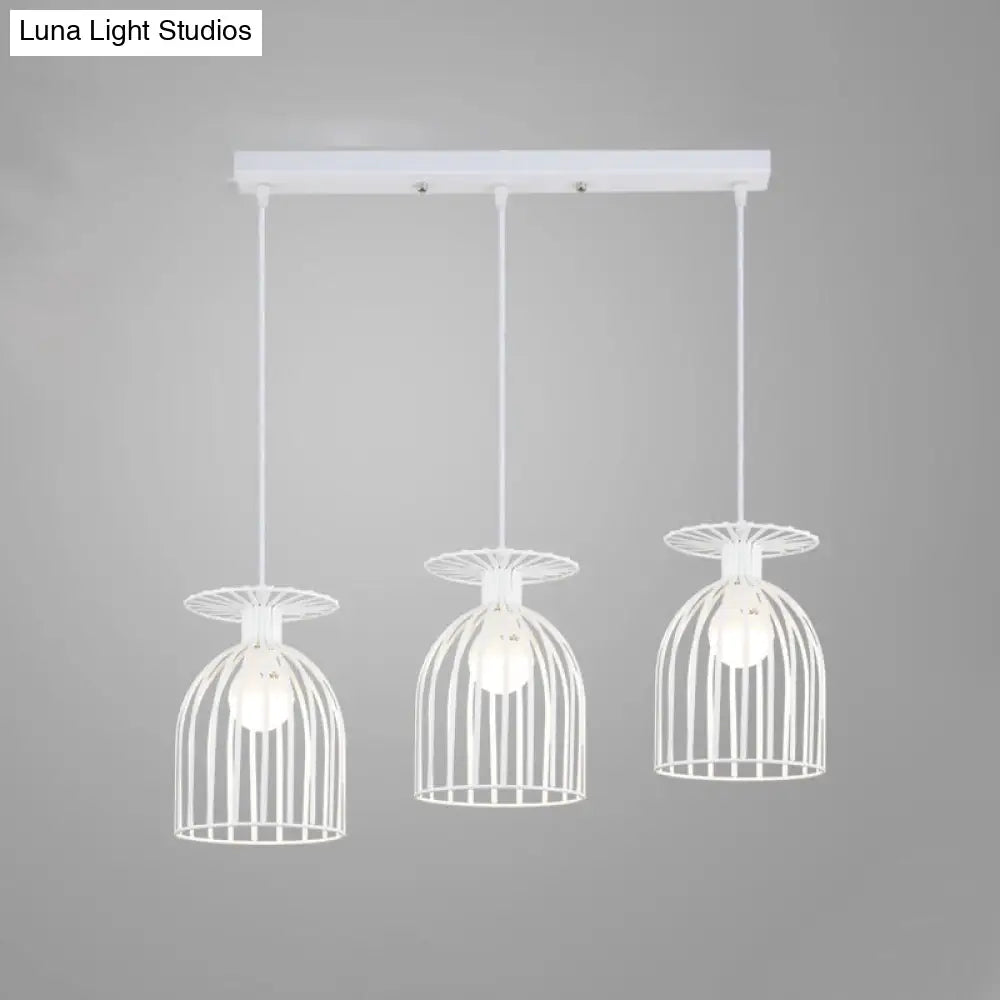 Industrial Metal Wine Glass Pendant Light With Wire Guard - 3 Head Living Room Hanging In White
