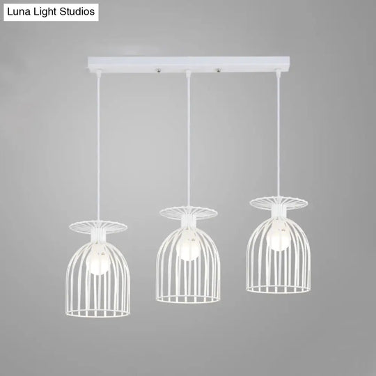 Industrial Metal Wine Glass Pendant Light With Wire Guard - 3 Head Living Room Hanging In White