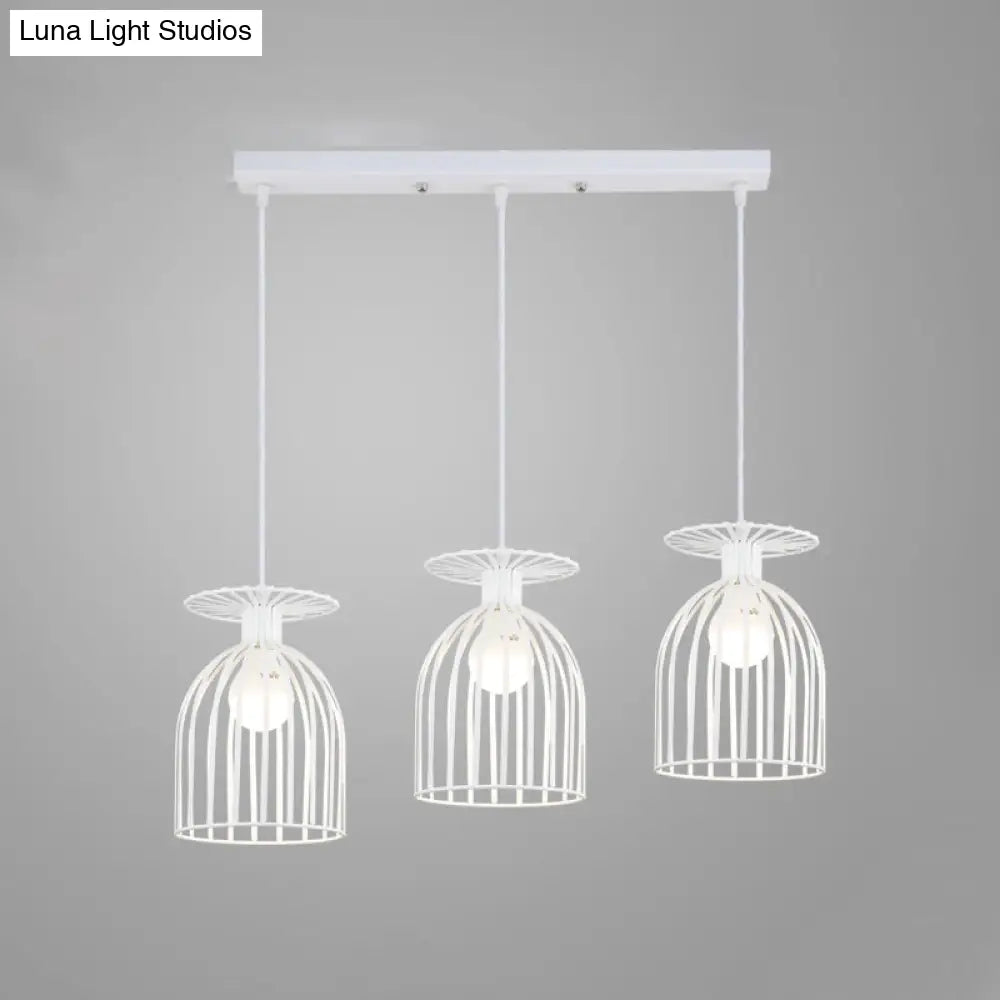 Industrial 3-Head Metal Wine Glass Pendant Light With Wire Guard For Living Room In White