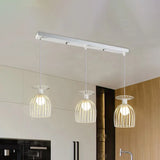 Industrial 3-Head Metal Wine Glass Pendant Light With Wire Guard For Living Room In White / Linear