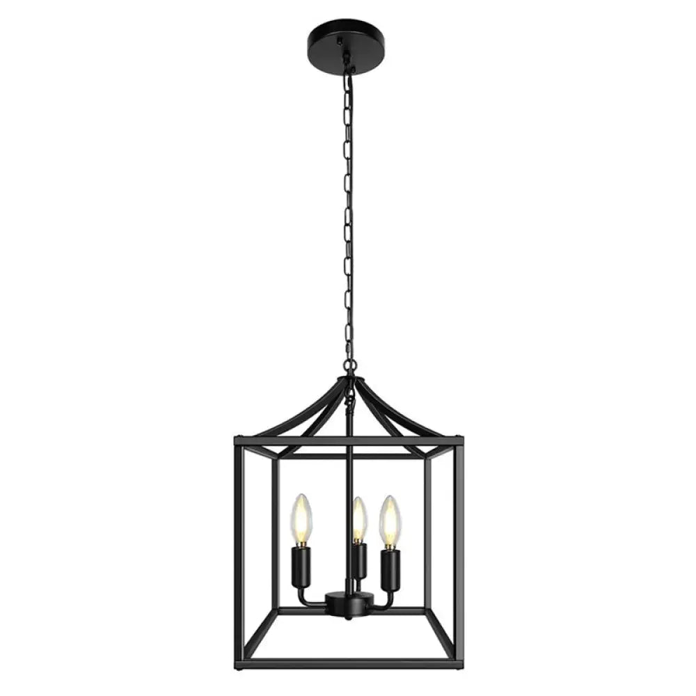 Industrial 3-Light Chandelier With Black/Gold Iron Cage Pendant For Kitchen Ceiling Black