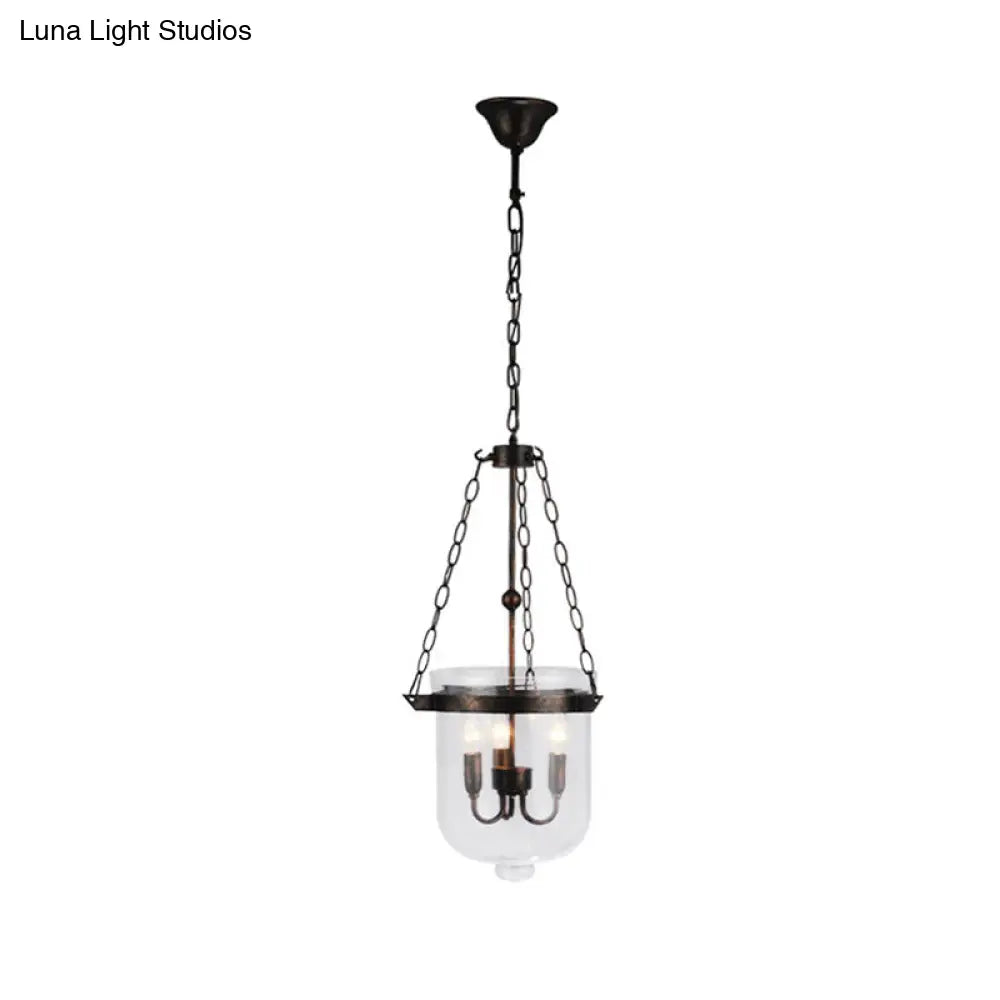 Industrial 3-Light Pendant Lamp With Adjustable Chain - Modern Transparent Glass Hanging Light For