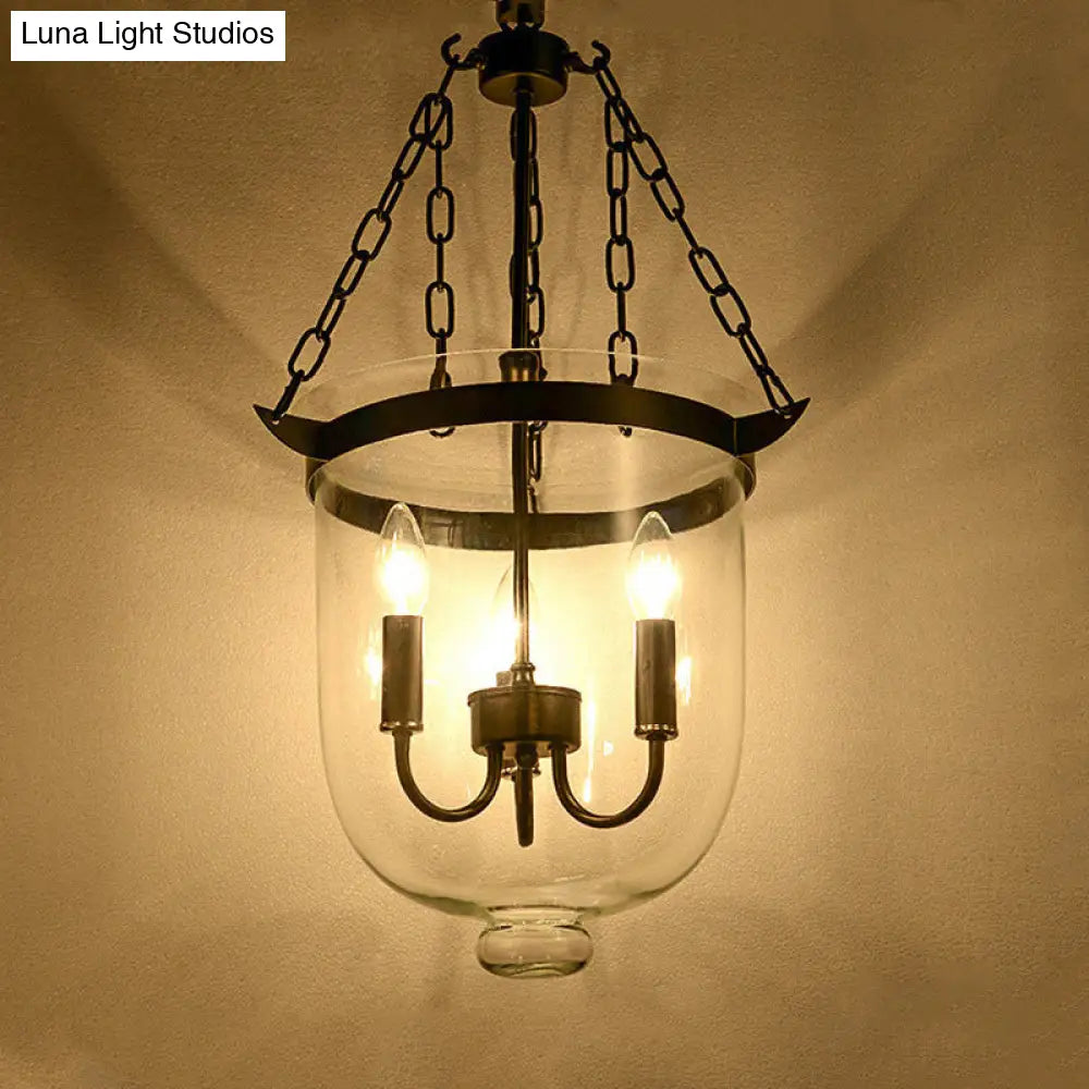 Industrial 3-Light Pendant Lamp With Adjustable Chain For Dining Room