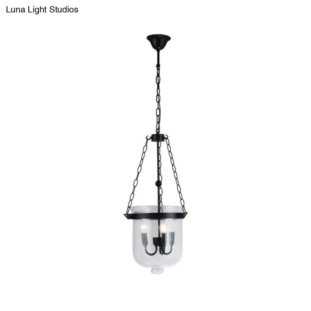 Industrial 3-Light Pendant Lamp With Adjustable Chain - Modern Transparent Glass Hanging Light For