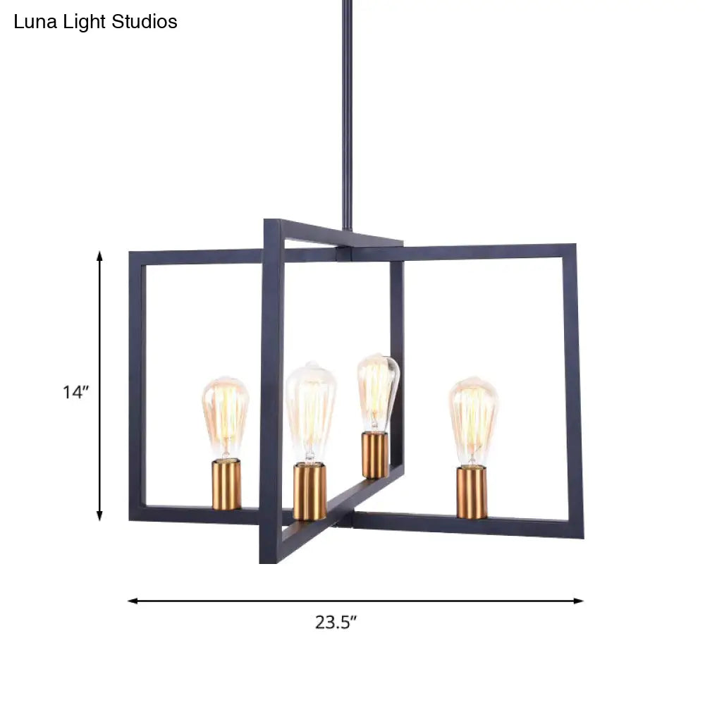 Industrial 4-Light Rectangular Pendant Lighting In Black For Kitchen