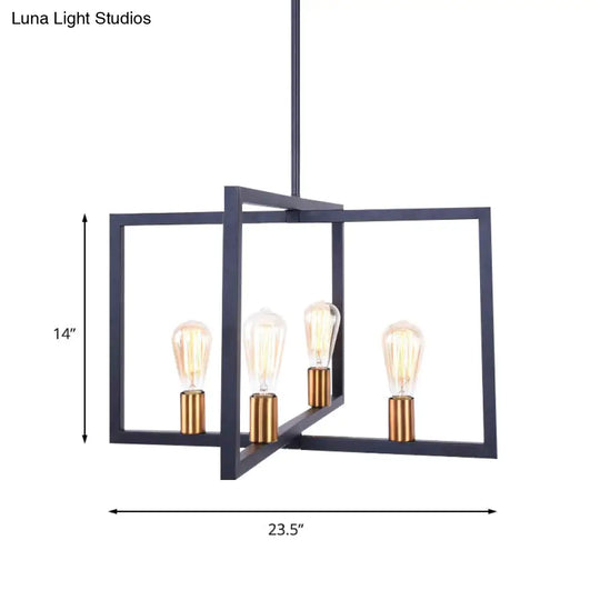 Industrial 4-Light Rectangular Pendant Lighting In Black For Kitchen