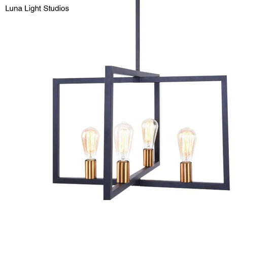 Industrial Rectangular Pendant Lighting: 4-Light Metal Hanging Light In Black For Kitchen