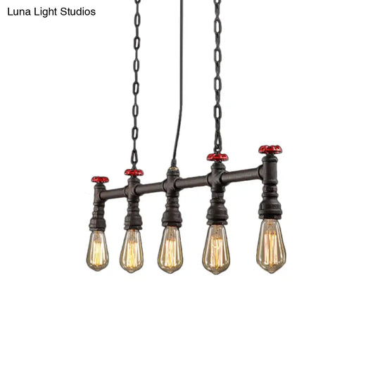 Industrial 5-Head Iron Bare Bulb Island Lighting: Adjustable Ceiling Light Fixture For Dining Room