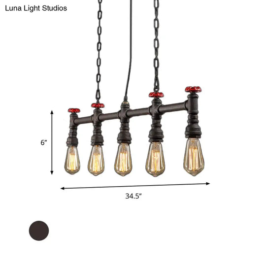 Industrial 5-Head Iron Bare Bulb Island Lighting: Adjustable Ceiling Light Fixture For Dining Room