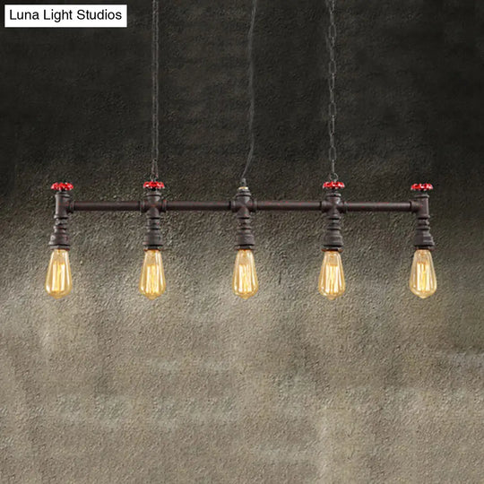 Industrial 5-Head Iron Bare Bulb Island Lighting: Adjustable Ceiling Light Fixture For Dining Room