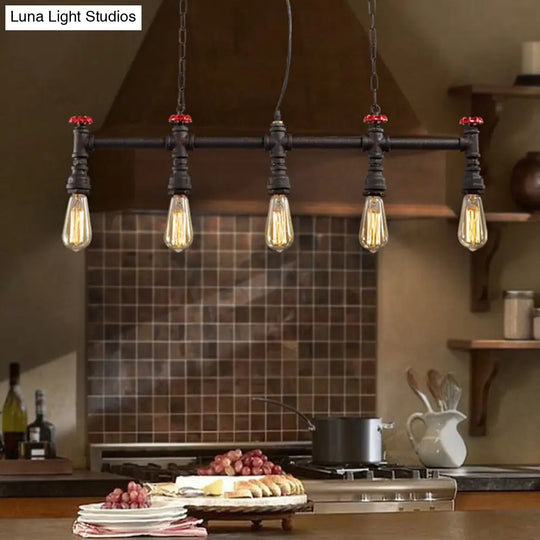 Industrial 5-Head Iron Bare Bulb Island Lighting: Adjustable Ceiling Light Fixture For Dining Room