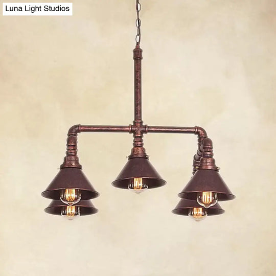 Industrial 5-Light Chandelier With Metal Shade In Black/Copper For Living Room Hanging Copper