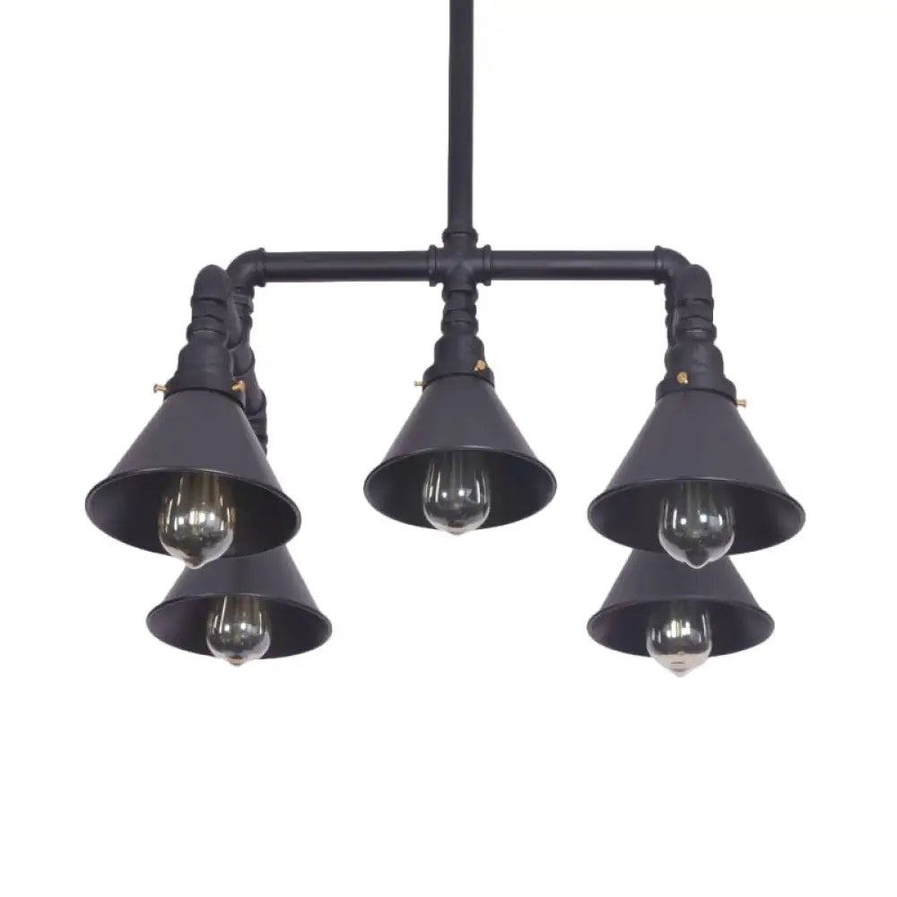 Industrial 5-Light Chandelier With Metal Shade In Black/Copper For Living Rooms Black