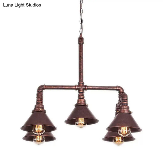 Industrial 5-Light Chandelier With Metal Shade In Black/Copper For Living Room Hanging