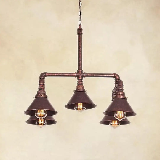 Industrial 5-Light Chandelier With Metal Shade In Black/Copper For Living Rooms Copper