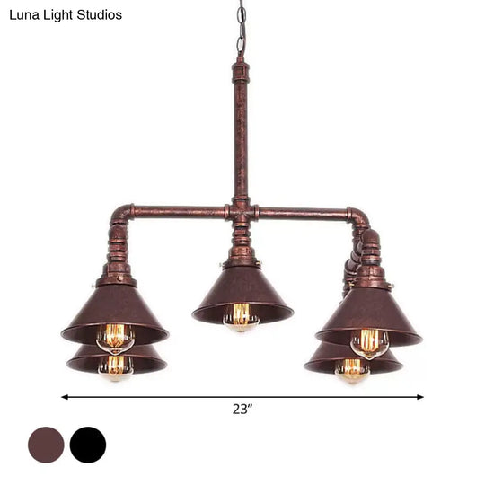 Industrial 5-Light Chandelier With Metal Shade In Black/Copper For Living Room Hanging