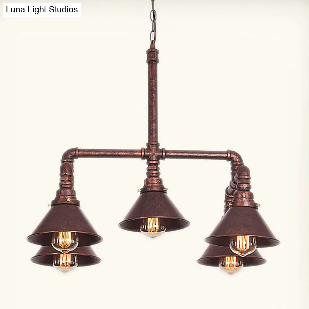 Industrial 5-Light Chandelier With Metal Shade In Black/Copper For Living Room Hanging